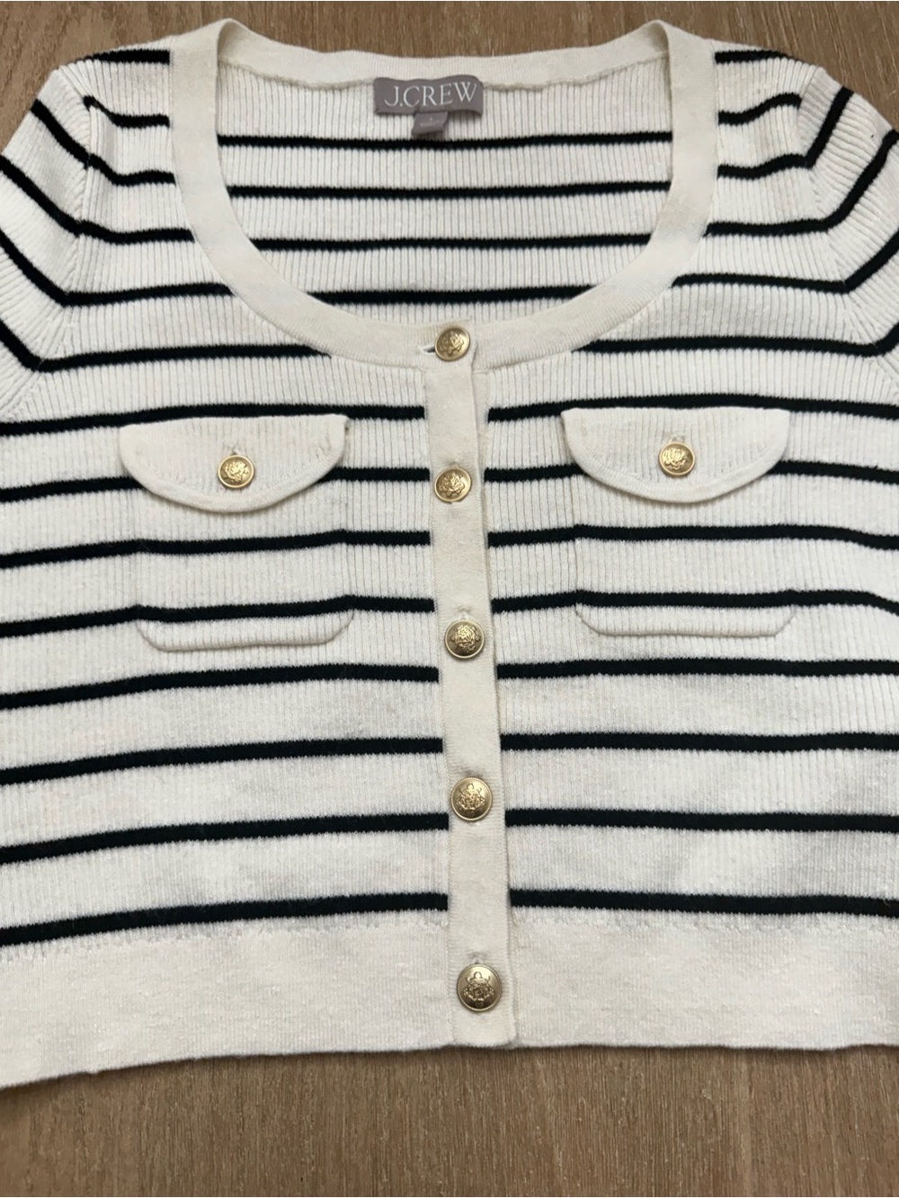 J.Crew Striped Cropped Short-Sleeve Cardigan Sweater Tee – Size small - Picture 3 of 8